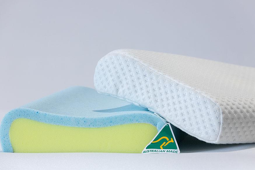 showing the inside and cover of a mattress company gel pillow